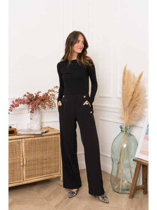 Pantalon à pont boutons dorés