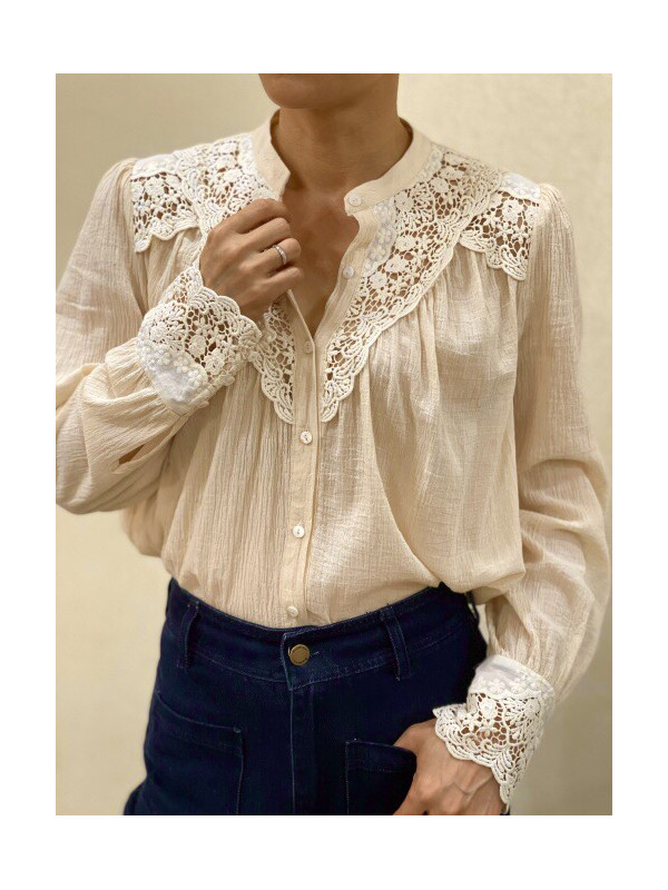 Chemise avec plastron guipure ajouré