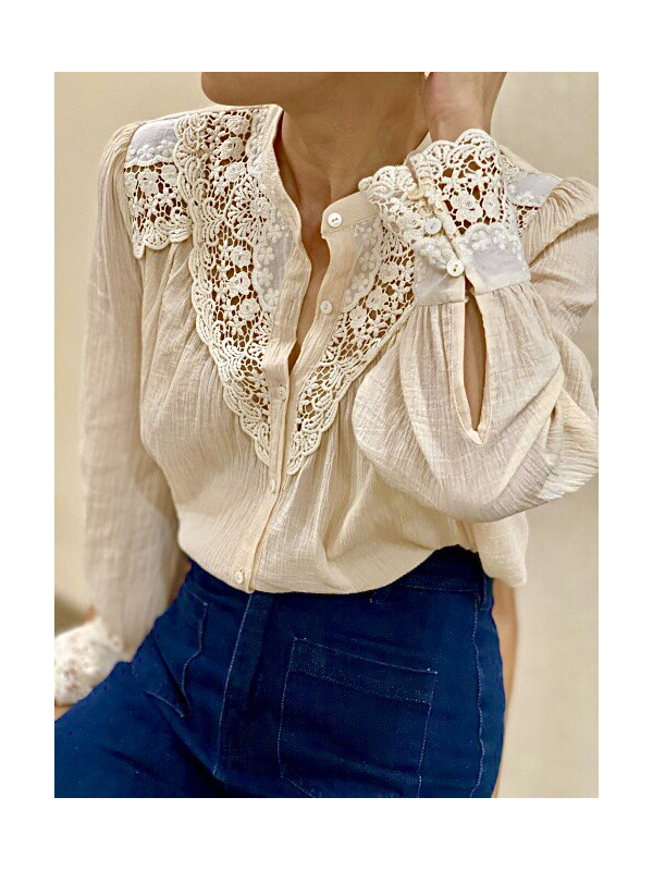 Chemise avec plastron guipure ajouré