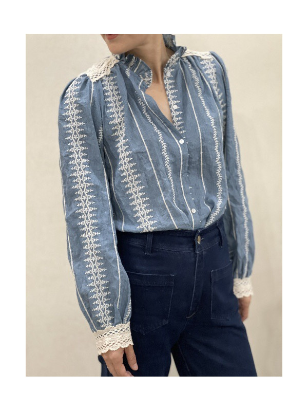 Chemise en chambray brodée manches longues