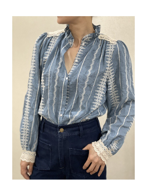 Chemise en chambray brodée manches longues