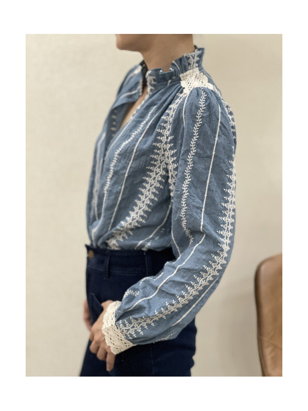 Chemise en chambray brodée manches longues