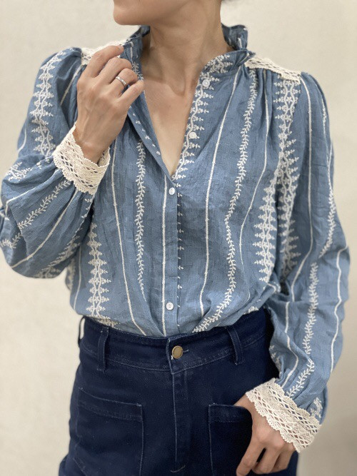 Chemise en chambray brodée manches longues