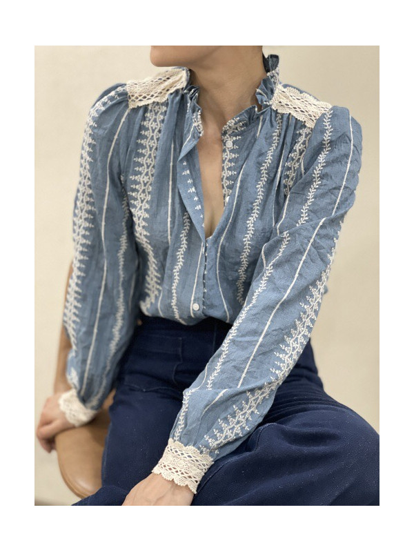 Chemise en chambray brodée manches longues