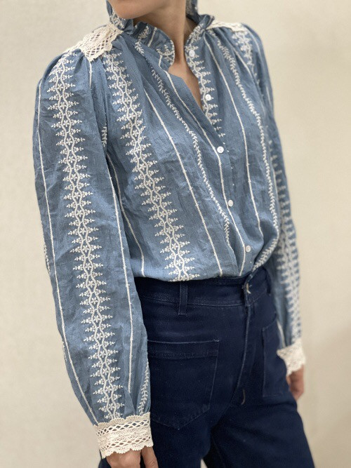 Chemise en chambray brodée manches longues