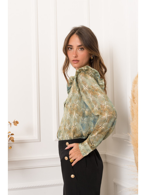 Chemise fluide imprimée fileté lurex