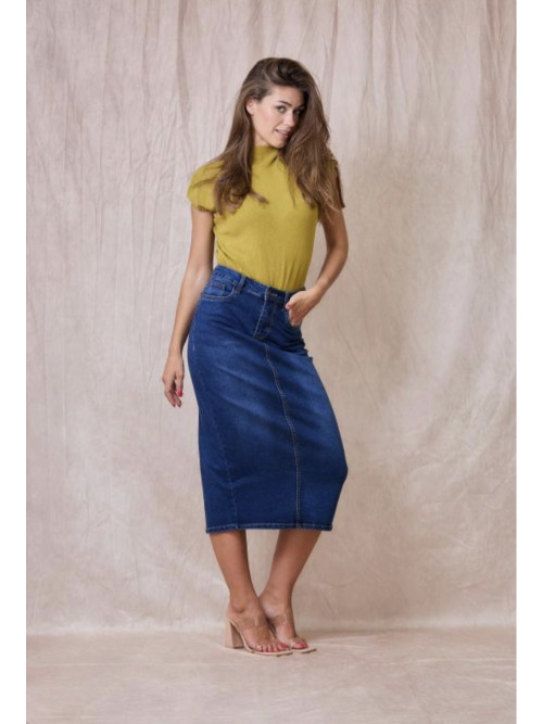 Jupe droite longue en jean stretch fendue derrière