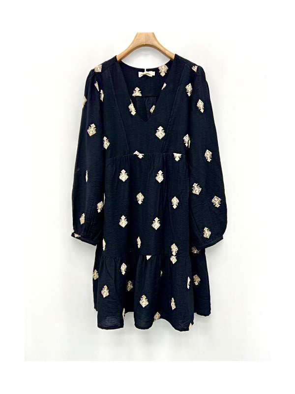 Robe courte col V motifs brodés