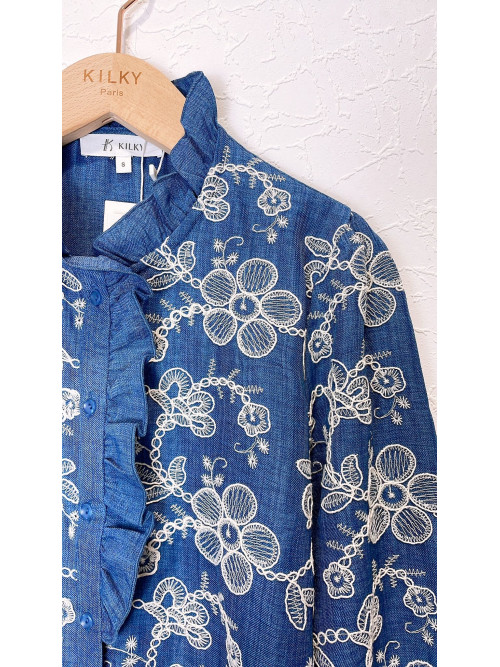 Chemise en chambray brodée manches longues