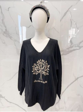 Pull XXL col V motif "arbre...