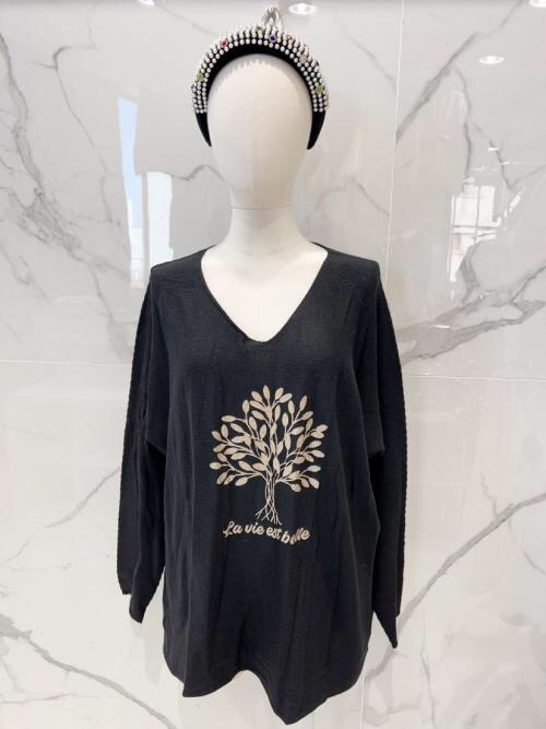 Pull XXL col V motif "arbre de vie" La vie est belle