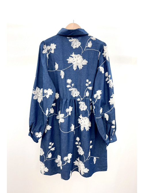 Robe courte col chemises motifs brodés