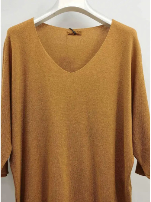 Pull fin col arrondi manches chauve-souris trois-quart
