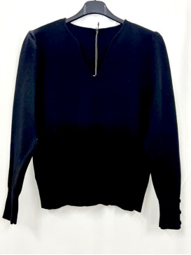 Pull court col tunisien - Noir