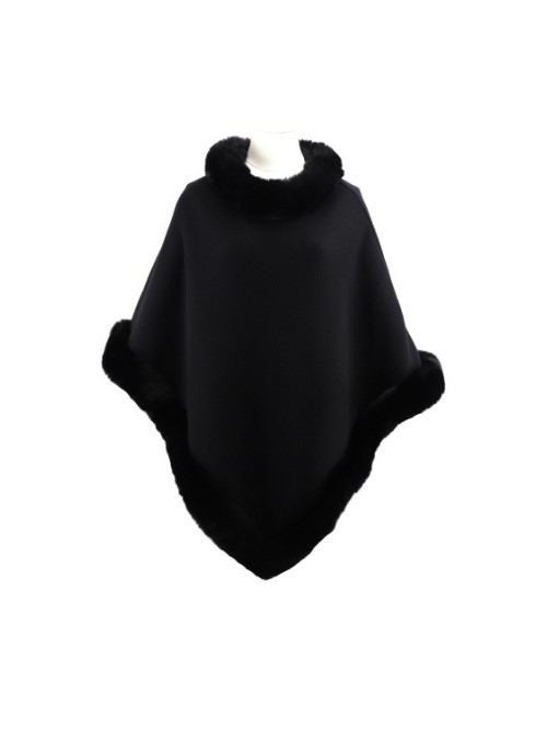 Poncho uni avec col et bas en fourrure écologique