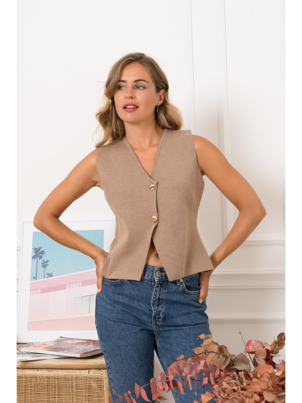 Gilet sans manche boutons dorés