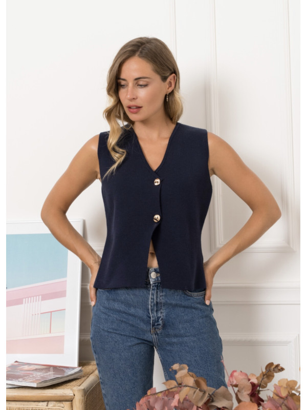 Gilet sans manche boutons dorés