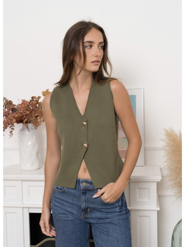 Gilet sans manche boutons dorés