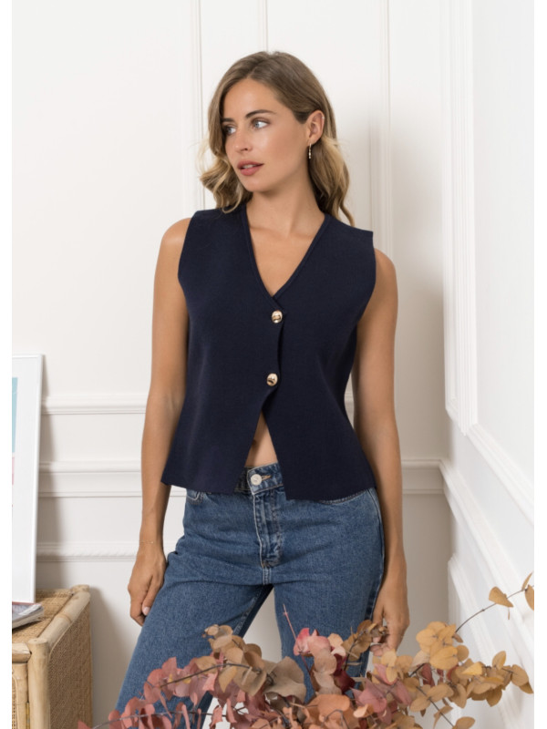Gilet sans manche boutons dorés