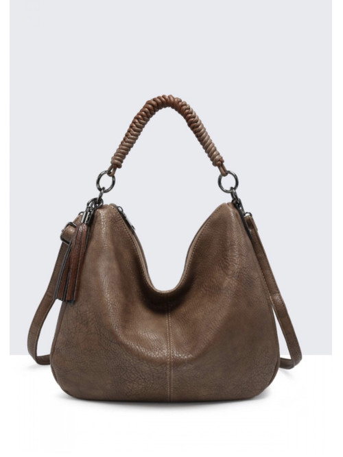 Sac porté main anse tressée en cuir synthétique