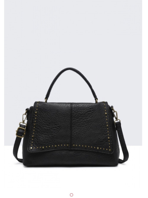 Sac bandoulière en cuir synthétique rabat rivets dorés