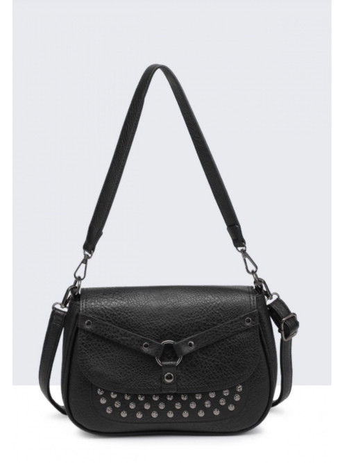 Sac bandoulière en cuir synthétique rabat rivets argentés