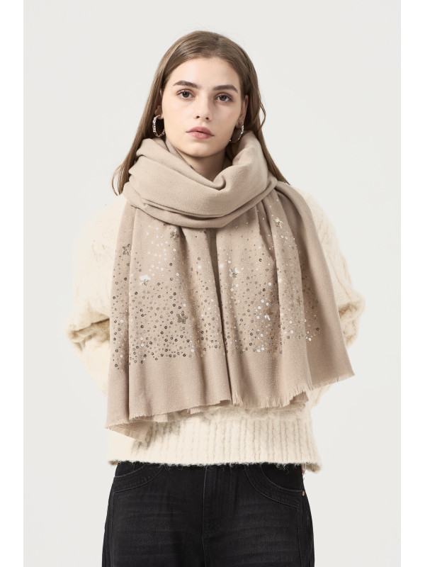 Echarpe chinée et sequins dorés