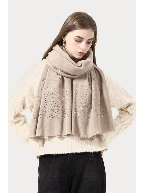 Echarpe chinée et sequins dorés