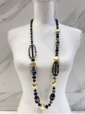 Collier perles et tissu...
