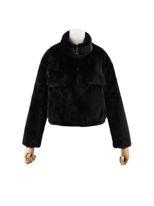 Veste cropped zippée manches longues fausse fourrure