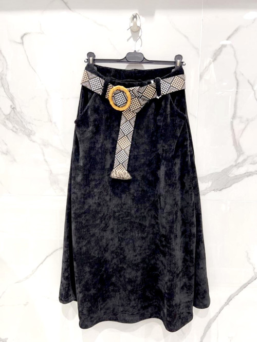Jupe longue velours avec ceinture