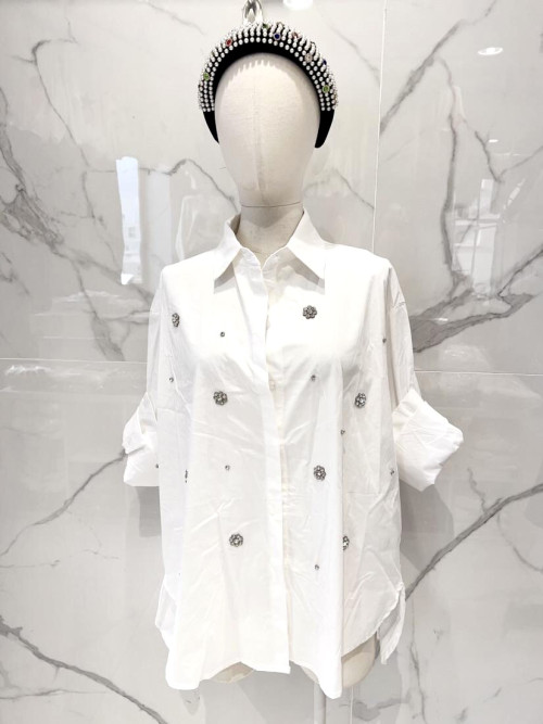 Chemise oversized en popeline de coton avec bijoux strass