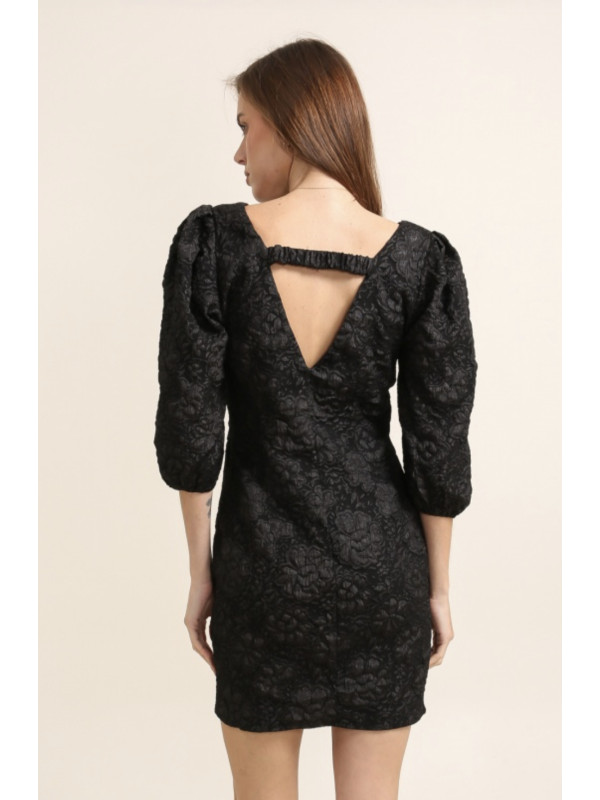 Robe courte col V motifs fleurs satinées