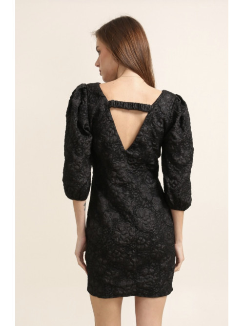 Robe courte col V motifs fleurs satinées