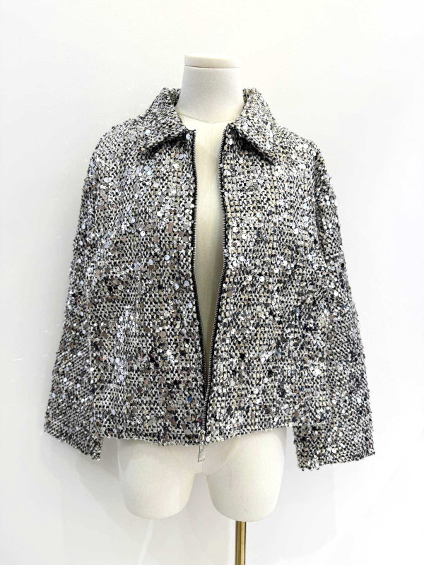 Veste en tweed et sequins argent
