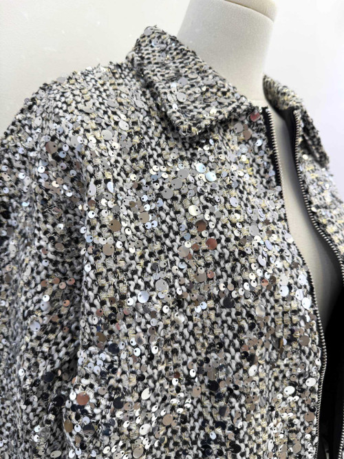 Veste en tweed et sequins argent