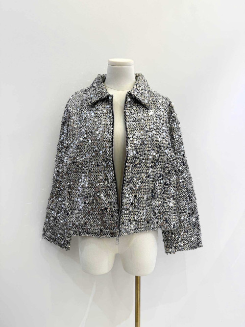 Veste en tweed et sequins argent