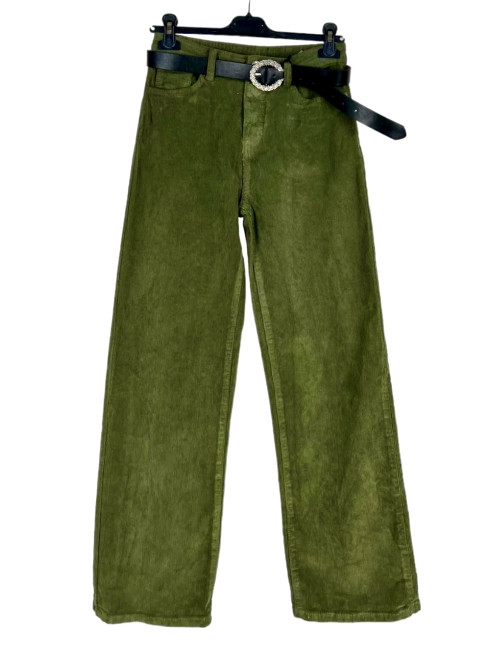 Pantalon en velours mille raies et ceinture strassée