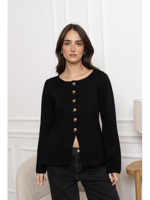 Veste gilet col rond manches longues boutons dorés