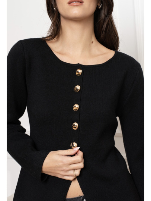 Veste gilet col rond manches longues boutons dorés