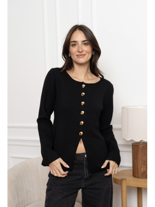 Veste gilet col rond manches longues boutons dorés