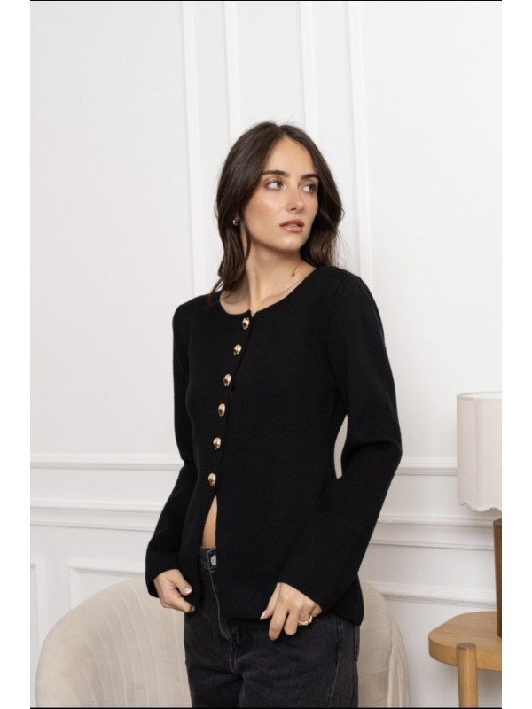 Veste gilet col rond manches longues boutons dorés