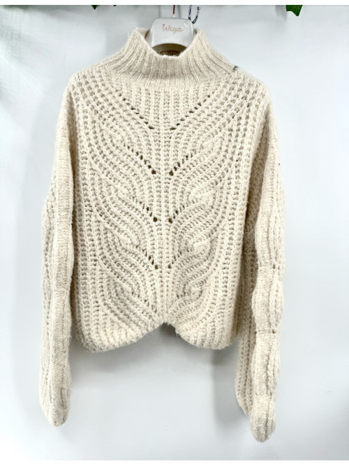 Pull cropped col montant manches longues