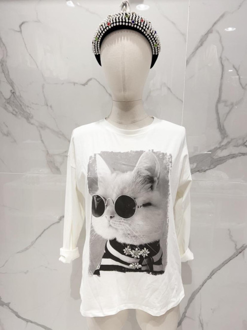 T-shirt col V manches longues "chats"