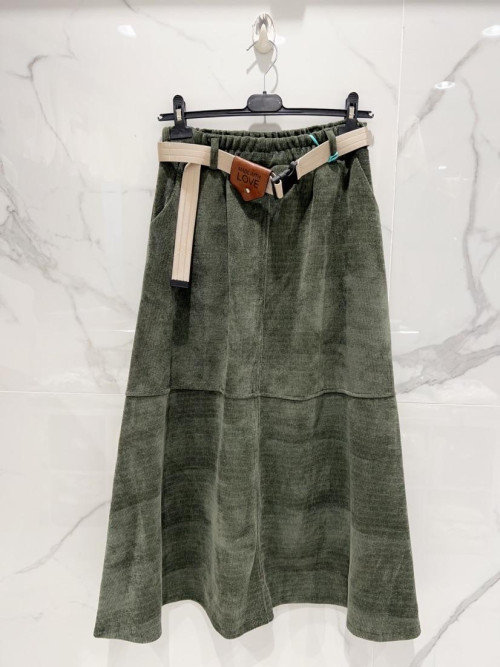 Jupe longue évasée en velours avec ceinture