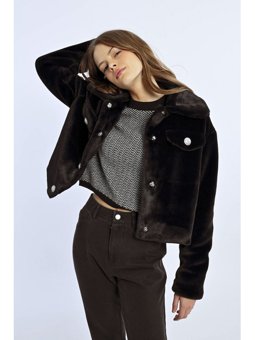 Veste fausse fourrure boutons bijoux