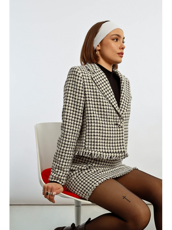 Veste crop pied de poule manche longue