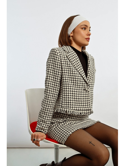 Veste crop pied de poule manche longue