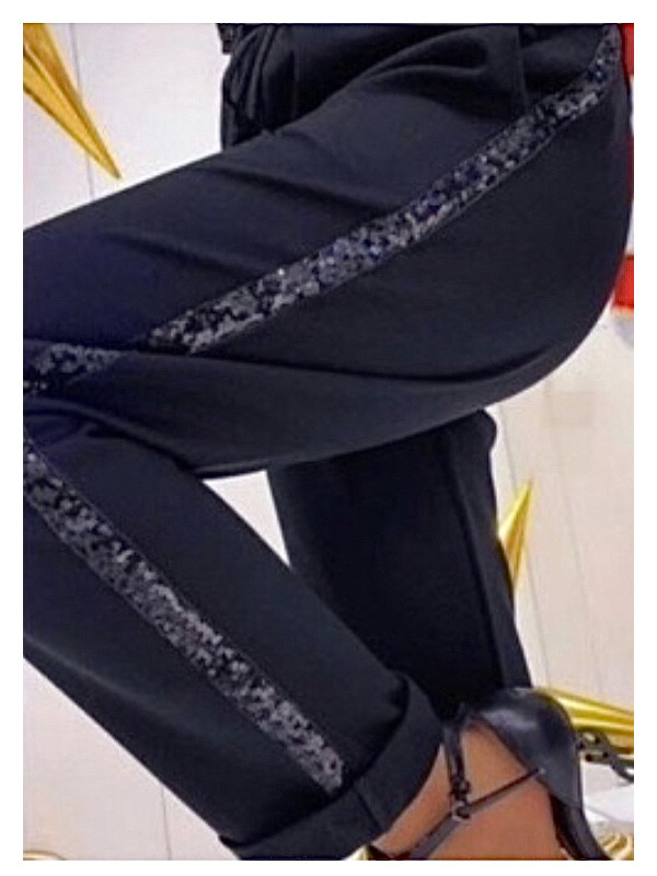 Pantalon baguette à paillettes avec élastique et lien taille
