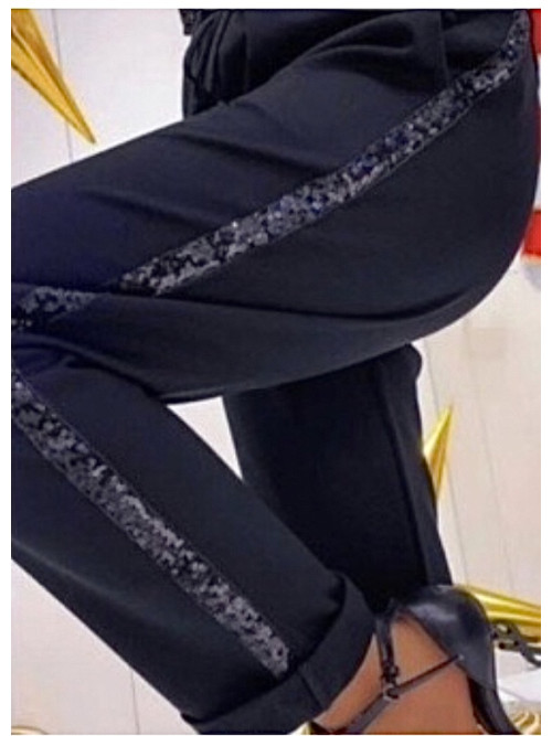 Pantalon baguette à paillettes avec élastique et lien taille